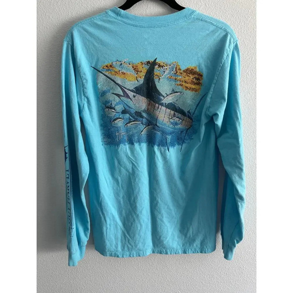 Vintage Guy Harvey Long Sleeve Pocket Tshirt Size S Fishing Outdoors - Picture 6 of 7